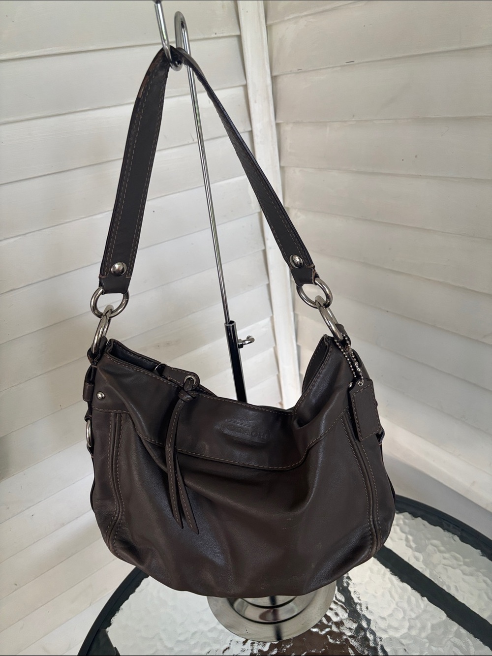 Grey Taupe Coach Leather Bag - fair condition